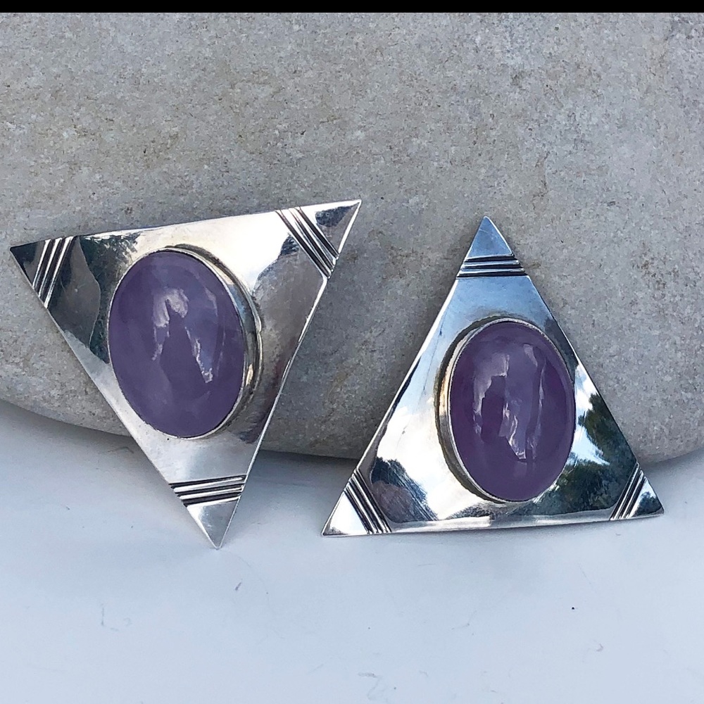 🔥Rare! Charoite Earrings in 925 Sterling Silver For Pierced Ears - Vintage